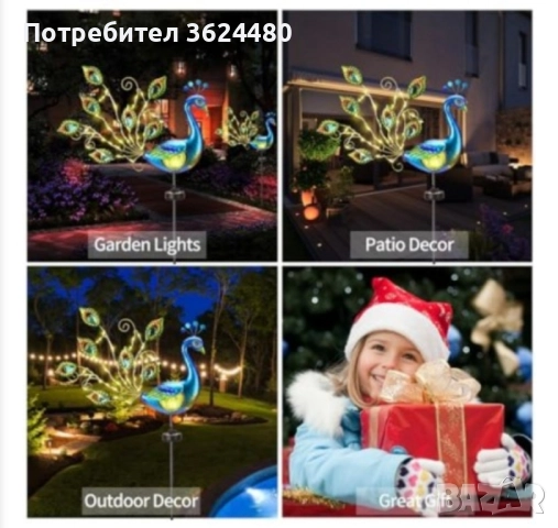 Соларна градинска лампа паун с 30 LED светлини , снимка 3 - Соларни лампи - 52262768