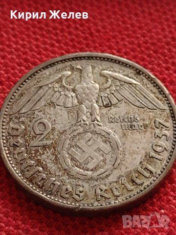 СРЕБЪРНА МОНЕТА 2 райхсмарки 1937г. Нацистка Германия Трети Райх с СВАСТИКА уникат 29386, снимка 2 - Нумизматика и бонистика - 38491816