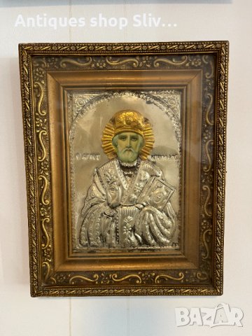Стара гръцка икона - Св. Никола №2698, снимка 1 - Антикварни и старинни предмети - 38135685