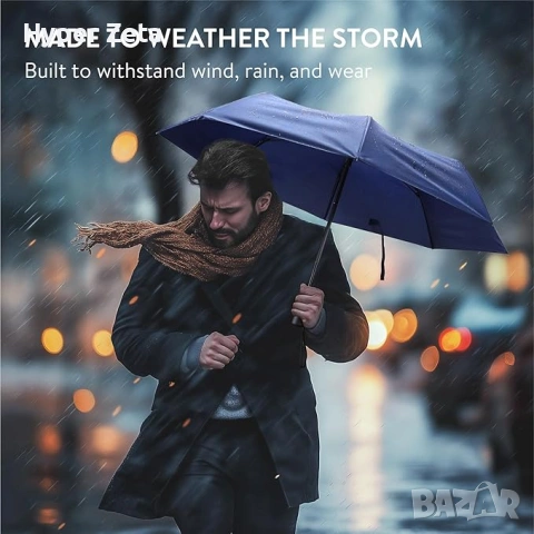 Автоматичен сгъваем чадър ветроустойчив компактен тъмносин, снимка 6 - Други стоки за дома - 53914570