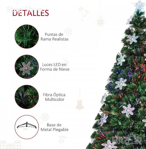 Коледна елха, изцяло украсена с оптични влакна и цветни LED светлини 180см, снимка 5 - Декорация за дома - 38416525