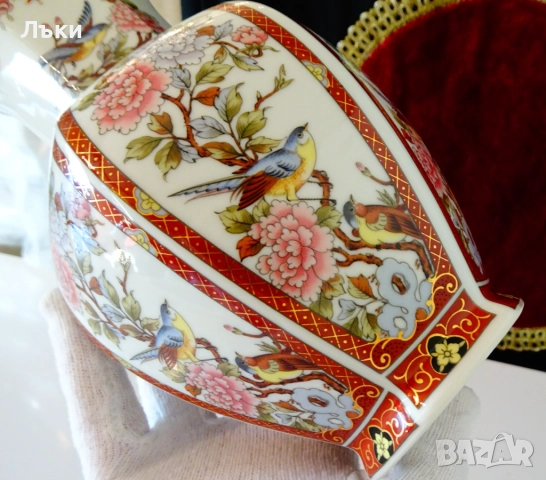Ваза японски порцелан Eiwa Kinsei,злато,птици,цветя. , снимка 8 - Вази - 51800418