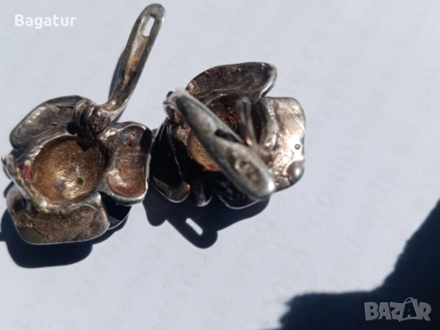 Стари авторски ретро обеци, сребърни, рози,, снимка 3 - Антикварни и старинни предмети - 54126536