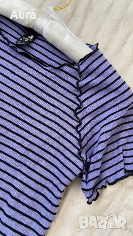 Black purple striped crop top, снимка 2 - Корсети, бюстиета, топове - 51822498