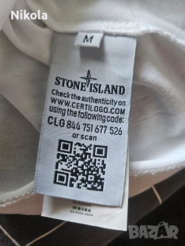 Бяла Тениска Stone Island с Пач на Ръкава (Размер M), снимка 5 - Тениски - 55826363