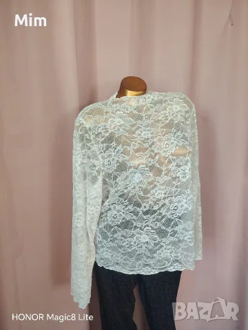 XL Черен сатенен панталон, 2/3XL Бяла дантелена блуза, 2XL дантелена блуза в екрю, снимка 3 - Блузи с дълъг ръкав и пуловери - 56170976