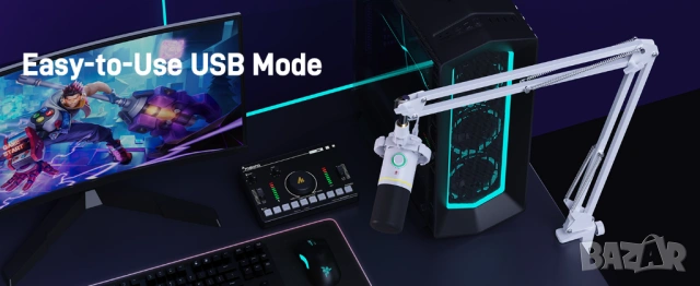 Микрофон RGB комплект с стойка за стрийминг MAONO PD200XS USB/XLR - ЧИСТО НОВ, снимка 10 - Микрофони - 54102731