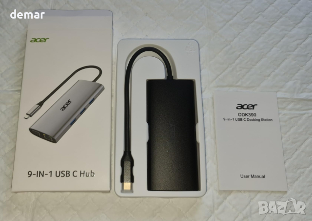 Acer USB C хъб с 4K/30Hz HDMI, 9-в-1 RJ45, 5Gbps USB-A 3.1,PD100W, VGA, снимка 8 - Кабели и адаптери - 44656171