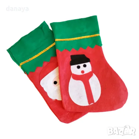 5397 Малък декоративен коледен чорап за подаръци с картинка, снимка 4 - Декорация за дома - 47873886