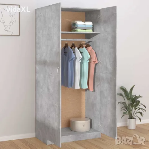 vidaXL Гардероб, бетонно сив, 90x52x200 см, инженерно дърво, снимка 3 - Гардероби - 56147777