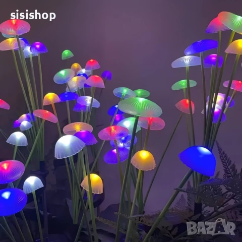 Соларна декорация "Екзотична градина": LED медузи и гъбки с преливащи цветове 4985, снимка 4 - Декорация за дома - 54070454