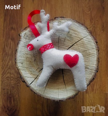 Коледна декорация / Коледна играчка за елха от филц ръчна изработка елен, снимка 3 - Декорация за дома - 34915055