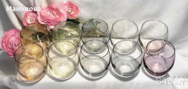 Винтидж стъклен комплект Roly Poly от 10 чаши в различни цветове., снимка 7 - Чаши - 37772802