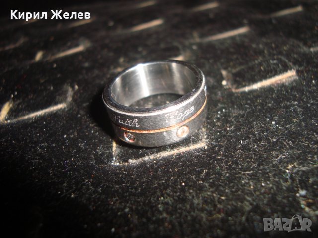 ВЯРА НАДЕЖДА ЛЮБОВ МАРКОВ ПРЪСТЕН БЛАГОРОДНА СТОМАНА ИНКРУСТИРАНИ СКЪПИ КАМЪНИ ФАСЕТИРАНИ 19625, снимка 10 - Пръстени - 32088875