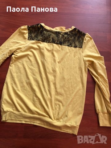 Дамска жълта блуза с дантела , снимка 3 - Блузи с дълъг ръкав и пуловери - 30359500
