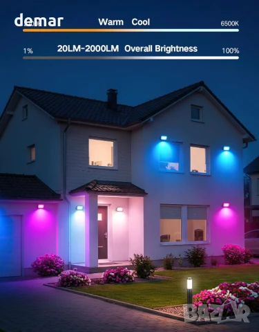 OUTON V2 Смарт външни LED прожектори RGBAICW, приложение и дистанционно, 4 броя, IP65, снимка 3 - Лед осветление - 51316357