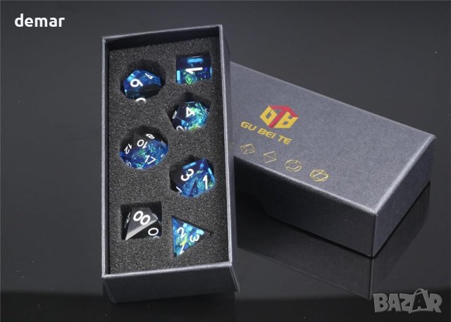 HKDZ DND Комплект зарове Resin Dice с кутия и чанта за зарове, снимка 7 - Други игри - 44151520