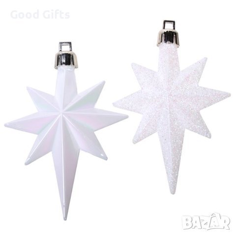 16 броя Комплект Бели коледни звезди, Висулки за елха, 8см 