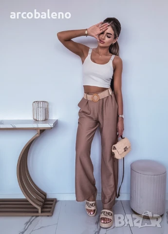 Дамски елегантни панталони с широки крачоли и колан, 2цвята , снимка 2 - Панталони - 50587491