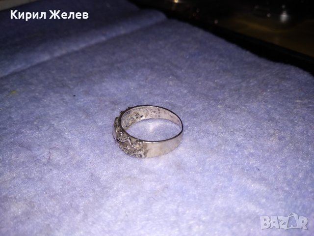 СТАРИНЕН БЕЛ ЕПОК Стил ОРНАМЕНТИРАН СРЕБЪРЕН ПРЪСТЕН СРЕБРО 925 РЪЧНА ИЗРАБОТКА със СЪРЧИЦЕ 34378, снимка 8 - Антикварни и старинни предмети - 39637814