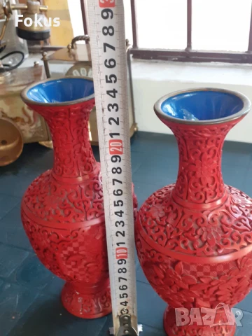 Cinnabar Laquer -чифт прелестни стари китайски вази уникални, снимка 7 - Антикварни и старинни предмети - 50929599