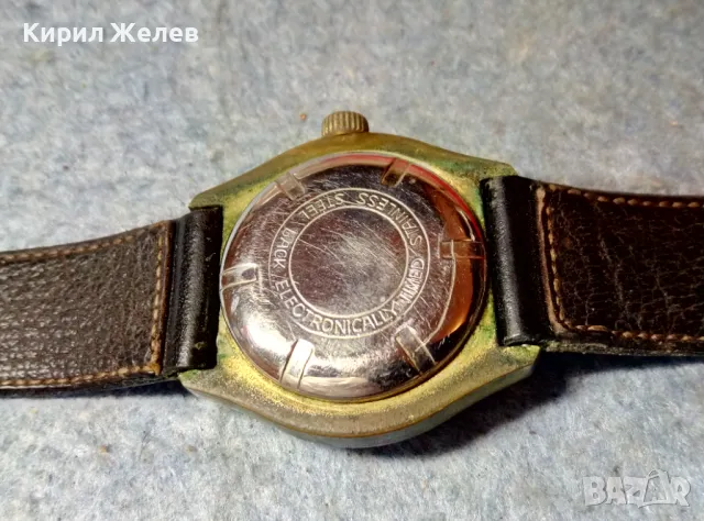 RUHLA ANTIMAGNETIC MADE in GDR Стар ПОЗЛАТЕН НЕМСКИ ЧАСОВНИК РУХЛА РАБОТИ КАИШКА Естеств. КОЖА 48690, снимка 6 - Антикварни и старинни предмети - 48148766