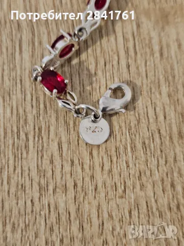 Сребърна гривна с червени цирконии, снимка 7 - Гривни - 37476500