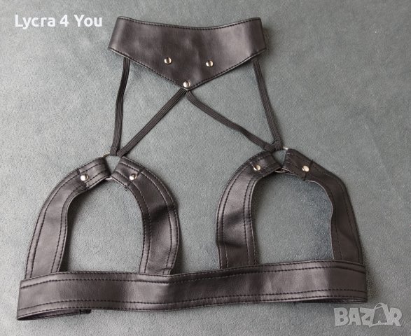 S кожен сутиен с отворени чашки и нашийник с ластични ленти, снимка 6 - Бельо - 40393903