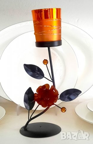 Смещник от метал и стъкло за една свещ