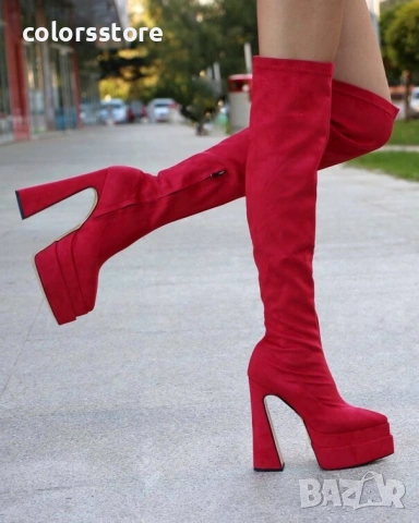 Чизми на ток - маджента велур - YSV2, снимка 2 - Дамски ботуши - 35200435