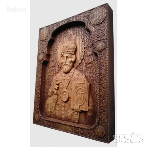 Дърворезба икона "Николай Чудотворец", снимка 2 - Икони - 52726186