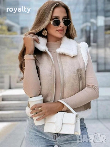 Дамски бежов къс пухкав елек 🏷️намаление , снимка 2 - Елеци - 51995686