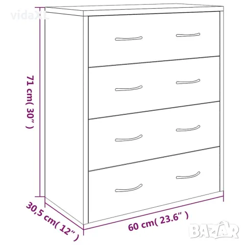 vidaXL Сайдборд с 4 чекмеджета, 60x30,5x71 см, черен, снимка 7 - Бюфети - 56147083