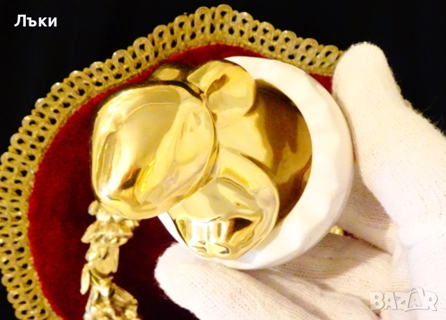 Порцеланова фигура Заек в яйчена черупка,позлата. , снимка 6 - Статуетки - 52595529