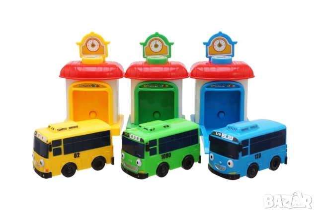 Комплект Автобуси Tayo с катапулти, снимка 4 - Коли, камиони, мотори, писти - 52377847
