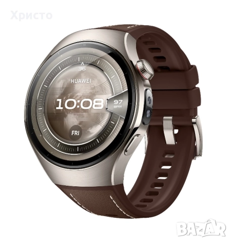 НОВ!!! Smartwatch HUAWEI Watch 5, 46 мм, Aerospace-Grade Titanium Case with Dark Brown Strap