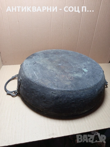 Стара Голяма Ръчно Кована Медна Тава За Лютеница За Курбан 50лт. Номер 204., снимка 6 - Антикварни и старинни предмети - 53036469