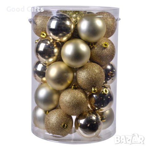 30 броя Комплект Златни коледни топки, снимка 1 - Други стоки за дома - 42671972