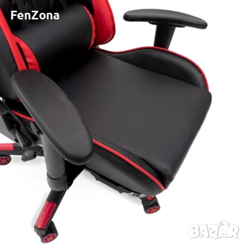 Ергономичен геймърски стол с функция за масаж и подложка за крака - червен, снимка 13 - Столове - 54096544
