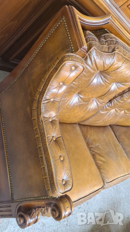 Елегантна Кожена Холова Гарнитура „Vintage Chesterfield“ – Комплект 3+1+1, снимка 7 - Дивани и мека мебел - 54205161