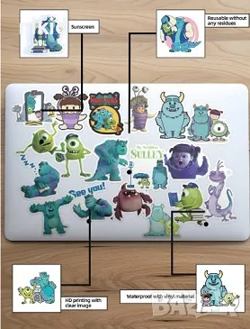 50 бр Monsters Университет за таласъми самозалепващи лепенки стикери за украса декор картонена торта, снимка 2 - Други - 47598276