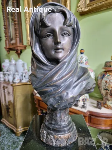 Страхотен антикварен френски бронзов бюст с основа от гранит , снимка 6 - Антикварни и старинни предмети - 48867536