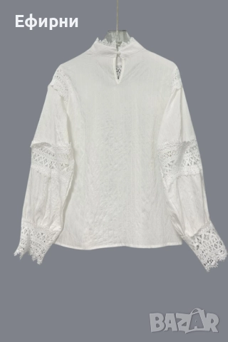 Бяла блуза, Елегантна риза, Блуза дантела, снимка 4 - Блузи с дълъг ръкав и пуловери - 51571411