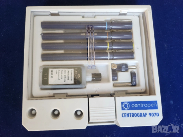 Рапидографи Centropen-Centrograf 9070, к-т 4 броя писци: 0,7/0,5/0,35/0,25 мм, нов, отличен + 2 туша