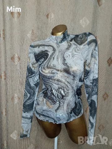 AMISU M Блуза с дълъг ръкав от прозрачен еластичен тюл 