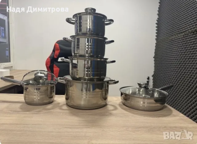Комплект тенджери от неръждаема стомана – 12 части с капаци BXGG-001
