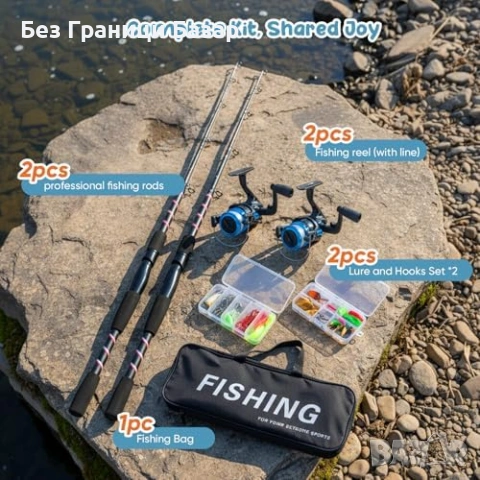 Нов Комплект детски въдици 2 броя с примамки макара чанта аксесоари рибар, снимка 8 - Въдици - 54043429