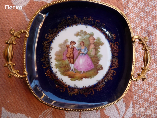 Стар рисуван порцелан LIMOGES 16 / 12 см бронзови дръжки, снимка 6 - Антикварни и старинни предмети - 53131537