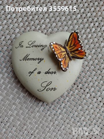 порцеланов сувенир сърце и пеперуда. От Англия, снимка 1 - Декорация за дома - 40503110