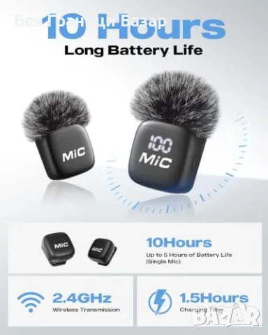 Нов Комплект 2 мини микрофона шумопотискане телефон лаптоп влог интервю подкаст iPhone iPad Android, снимка 4 - Микрофони - 55933854